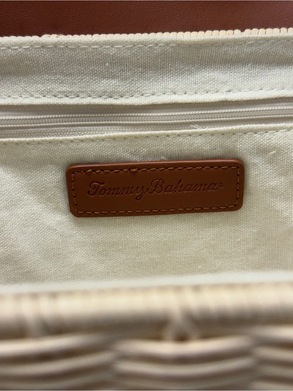 Tommy Bahama Tan Leather & Natural Rattan Top-Handle Satchel NWT - Picture 8 of 12